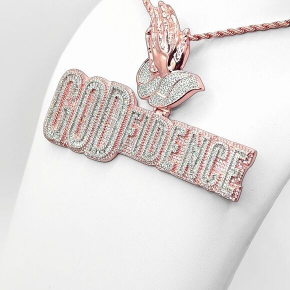 14K Rose Gold Finish Godfidence & Free 24inch x 3mm Rope Chain. - Picture 6 of 8